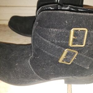Kids Black Suede Boots with Buckle Detail